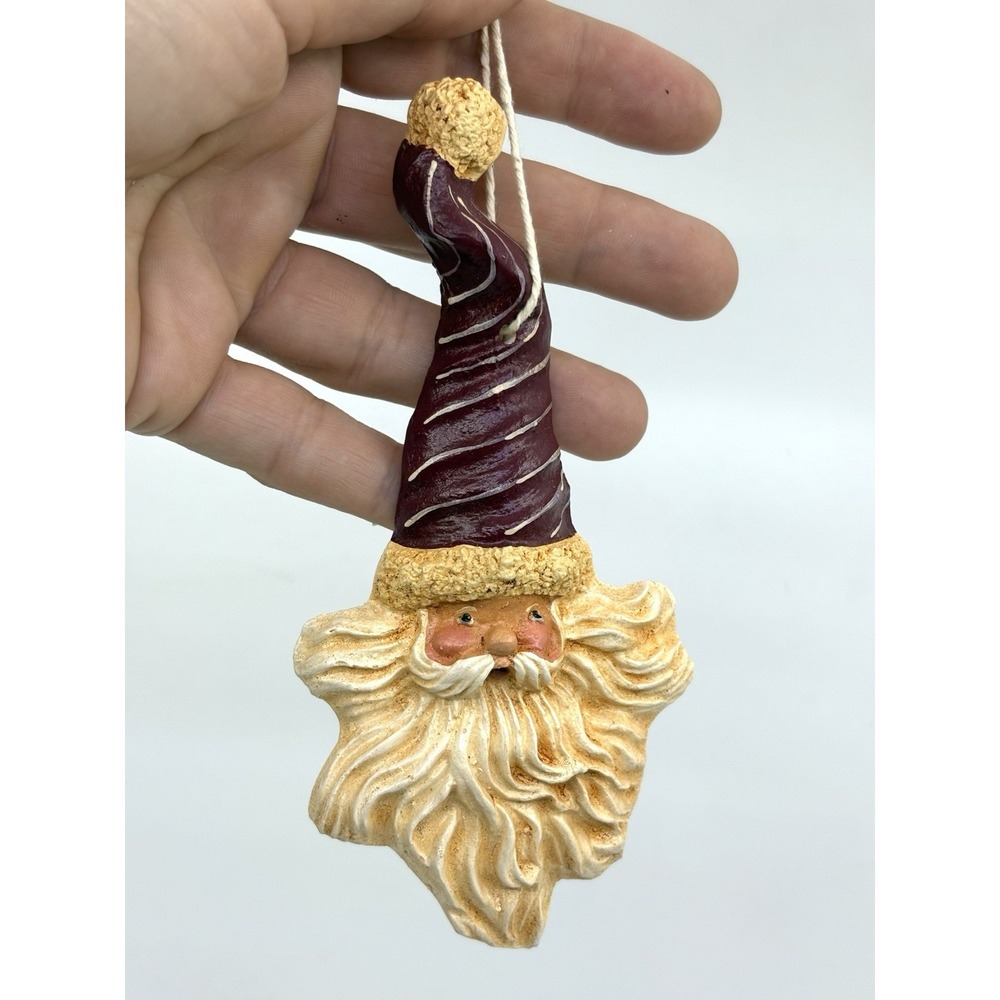 Vtg Santa Resin Sculpted Folk Art Christmas Ornament